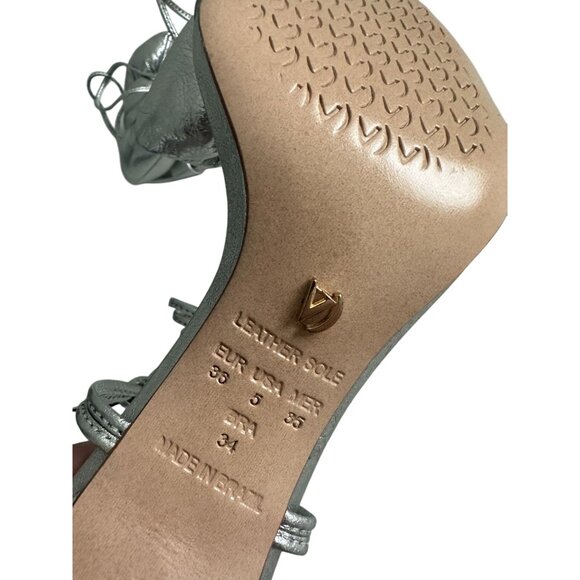 VINCENZA Silver Leather Puff Bow Laceup Heels Size 35 / US 5 NEW NWOB - Picture 2 of 9